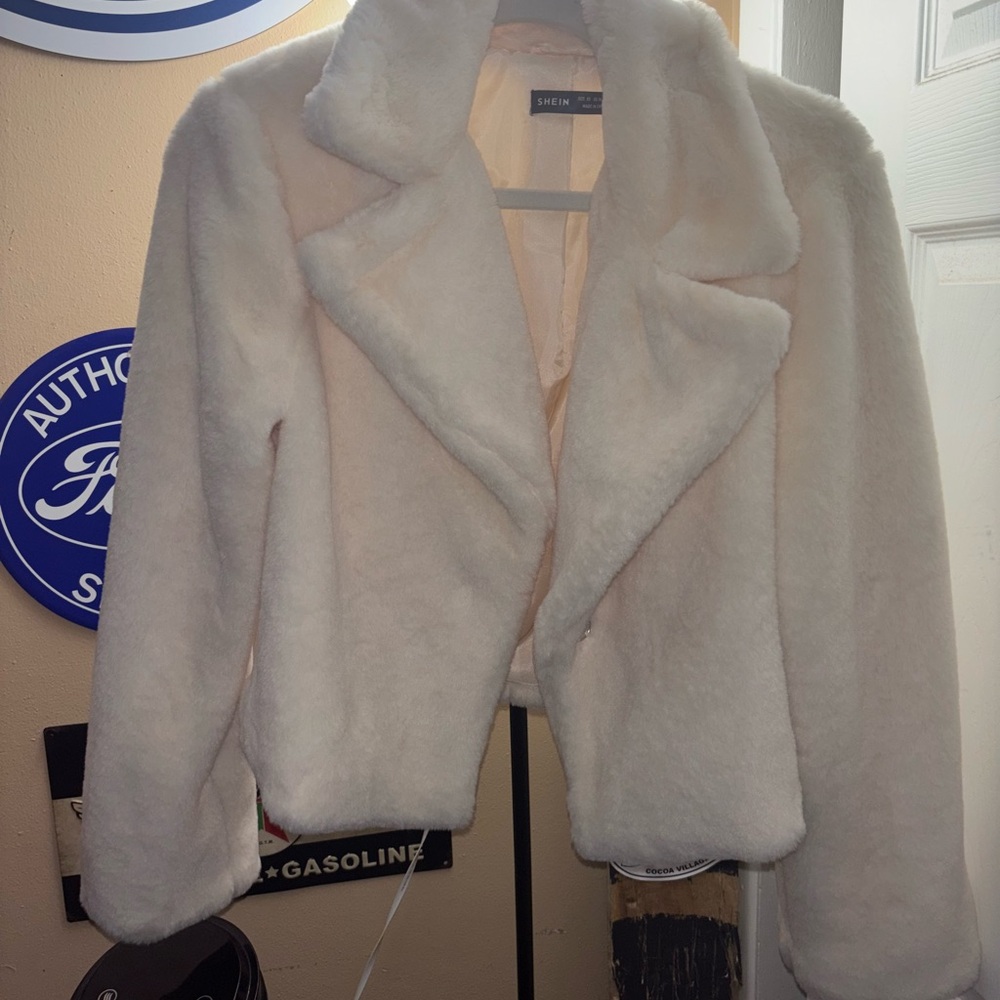 SHEIN Women's Soft Cream Teddy Jacket